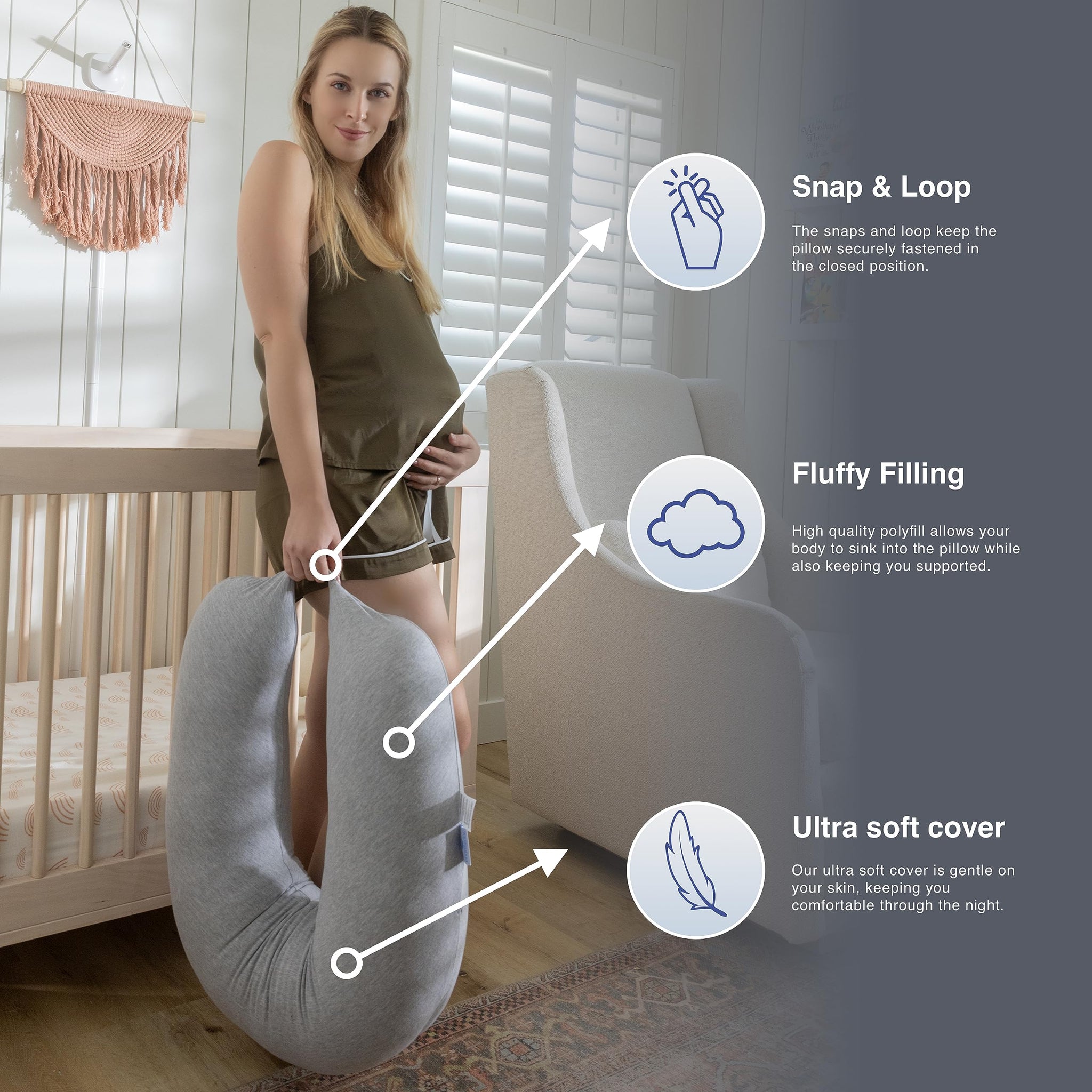 Pharmedoc Crescent Pregnancy Pillows, Maternity and Nursing Pillow for Breast Feeding - Cooling Cover
